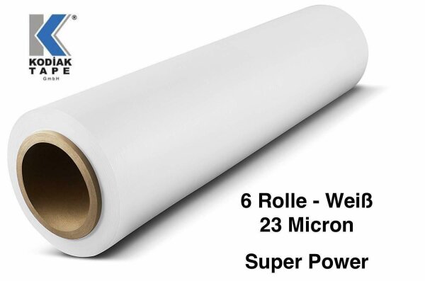 6 Rollen Stretchfolie Strechfolie Palettenfolie 23my ca.1.5kg Weiß Super Power