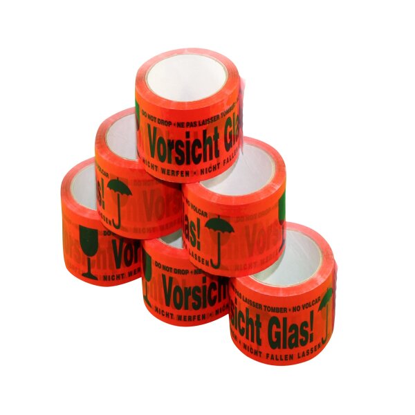 KODIAK TAPE 6 Rollen Vorsicht Glas Paketklebeband Verpackungsklebeband Packband 50mm x 66m